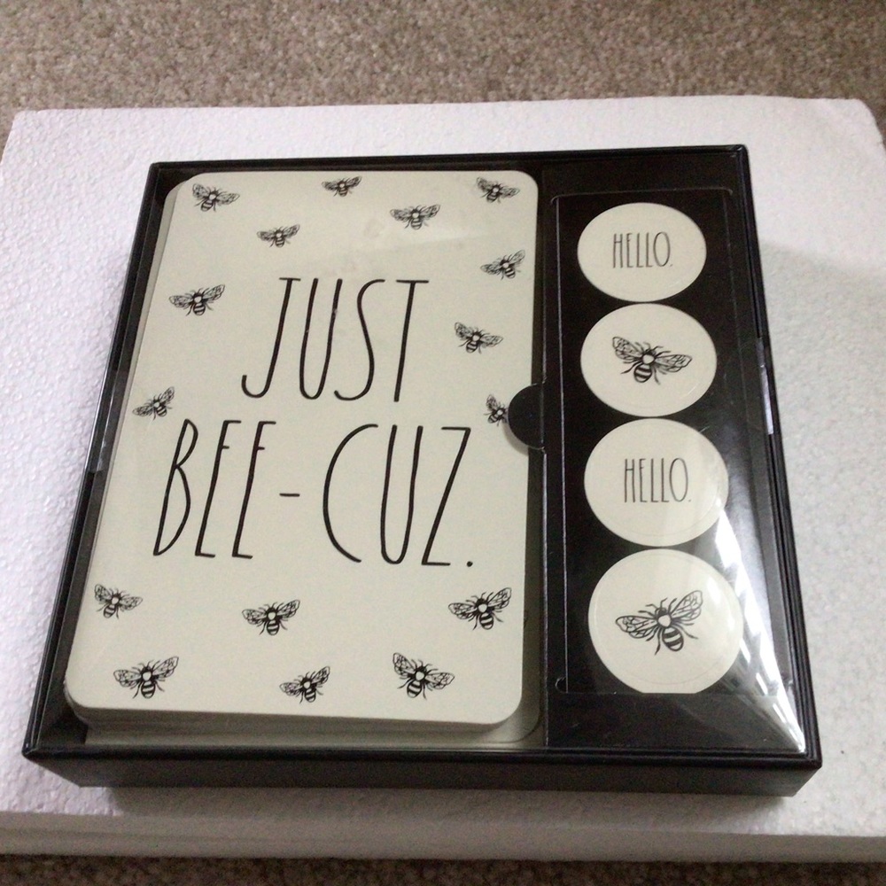 2/ $22–“JUST BEE- CUZ” NOTE CARD SET- NEW UNOPENED BOX- SET OF 12- RAE DUNN